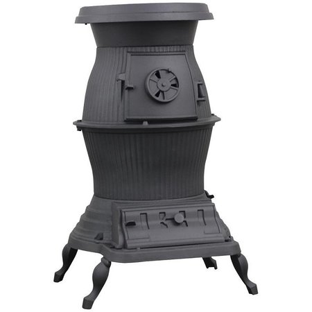 US STOVE CO Railroad Potbelly Stove, 29 in W, 2214 in D, 3212 in H, 75,000 Btu Heating, Cast Iron 1869/PB65XL